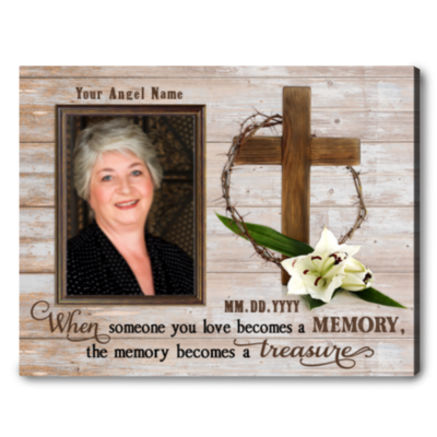 Memorial Cross Photo Gift Custom In Loving Memory Canvas Wall Art
