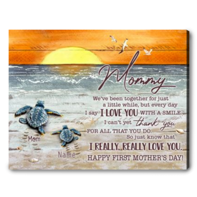 First Mother's Day For New Mom Custom Sea Turtles Canvas Wall Art