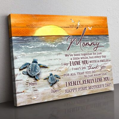 First Mother's Day For New Mom Custom Sea Turtles Canvas Wall Art