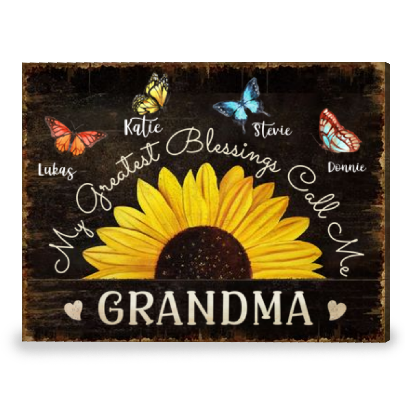 Greatest Blessings For Grandma Custom Colorful Butterflies Canvas Print