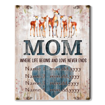 Mama Deer Mothers Day Gift Custom Names Canvas Print