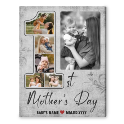 Happy First Mothers Day Gift Personalized Photo Canvas Wall Art
