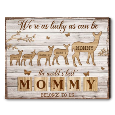 Mama Deer Mothers Day Gifts Custom Names Canvas Wall Art