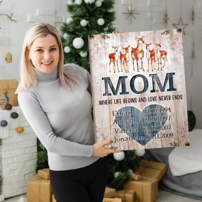 Mama Deer Mothers Day Gift Custom Names Canvas Print