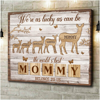 Mama Deer Mothers Day Gifts Custom Names Canvas Wall Art