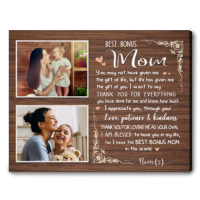 Mother's Day Gift Custom Bonus Mom Photo Canvas Wall Art