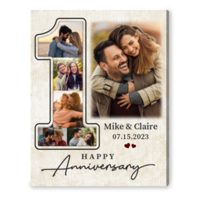 Personalized Gift for First Anniversary Photo Collage Canvas Wall Art