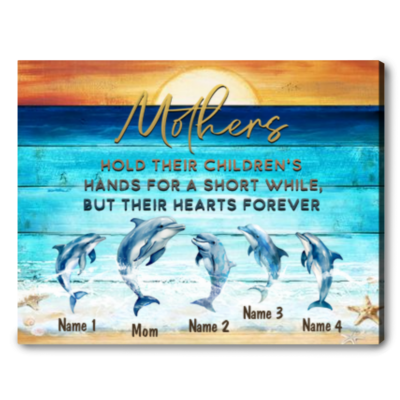 Mother's Day Gift Custom Beach Sea Dolphins Name Canvas Wall Art