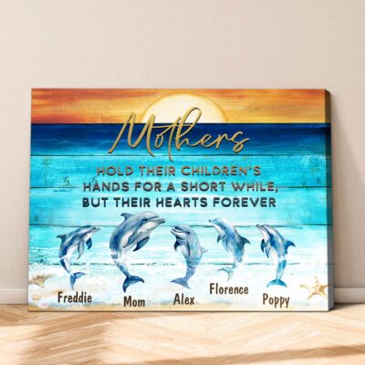 Mother's Day Gift Custom Beach Sea Dolphins Name Canvas Wall Art