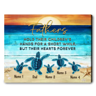 Father's Day Gift Custom Beach Sea Turtles Name Canvas Wall Art