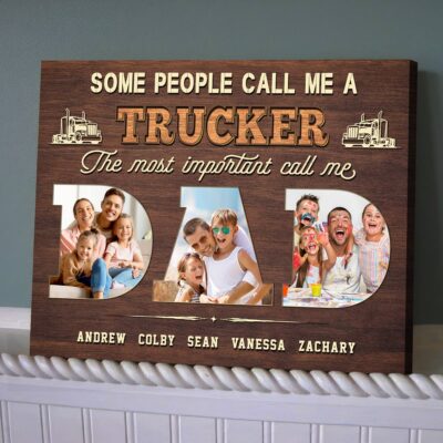 Father's Day Gift For Truck Drivers Custom Photo Collage Canvas Print