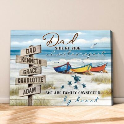 Sea Turtles Loving Fathers Day Gift Custom Names Canvas Wall Art