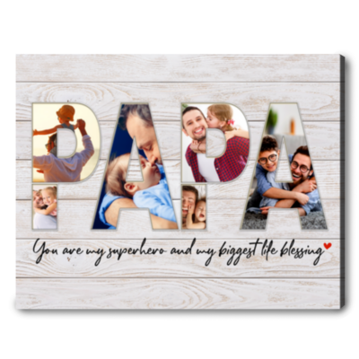 Papa Photo Collage Custom Gift Ideas Fathers Day Canvas Print