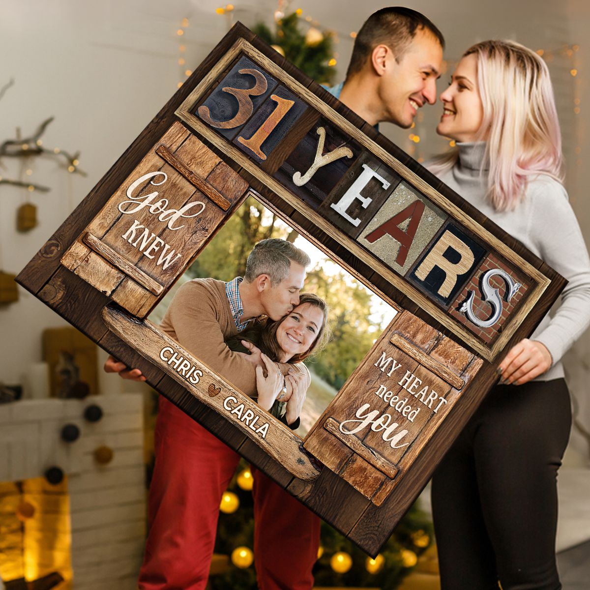 Custom Year Anniversary Window Frame Personalized Canvas Photo Print For Couple - Wrapped Canvas, 14x11 Inches