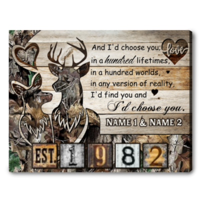 Hunting Lover Couple Gift Custom Name And Date Canvas Wall Art