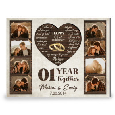 Happy 1st Anniversary Custom Photos Canvas Print Gift For Couple