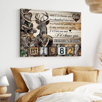 Hunting Lover Couple Gift Custom Name And Date Canvas Wall Art