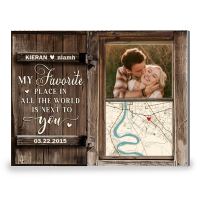Map of Memories Window Frame Personalized Canvas Wall Art Gift For Couples