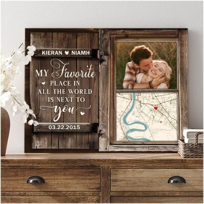 Map of Memories Window Frame Personalized Canvas Wall Art Gift For Couples