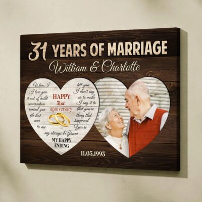 31 Years Of Marriage Two Heart-Shaped Personalized Canvas Photo Print For Couple