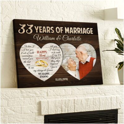 33 Years Of Marriage Two Heart-Shaped Personalized Canvas Photo Print For Couple