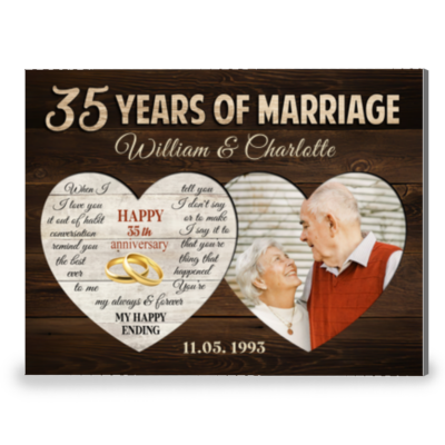 35 Years Of Marriage Two Heart-Shaped Personalized Canvas Photo Print For Couple