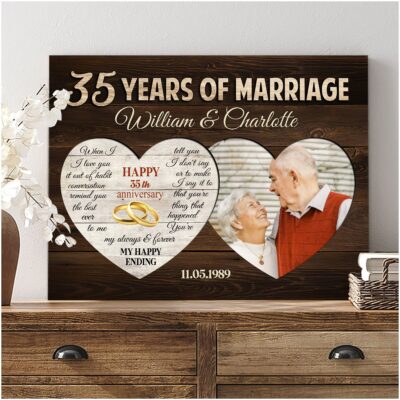 35 Years Of Marriage Two Heart-Shaped Personalized Canvas Photo Print For Couple