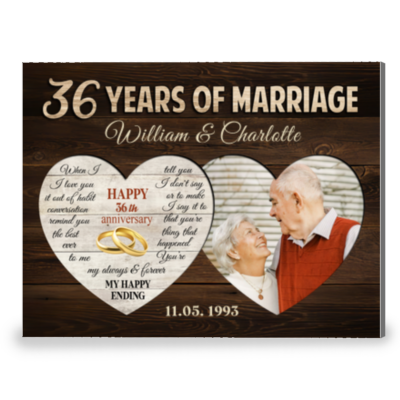 36 Years Of Marriage Two Heart-Shaped Personalized Canvas Photo Print For Couple