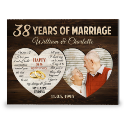 38 Years Of Marriage Two Heart-Shaped Anniversary Canvas Photo Print For Couple