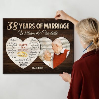 38 Years Of Marriage Two Heart-Shaped Personalized Canvas Photo Print For Couple