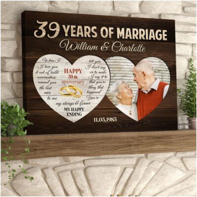 39 Years Of Marriage Two Heart-Shaped Personalized Canvas Photo Print For Couple