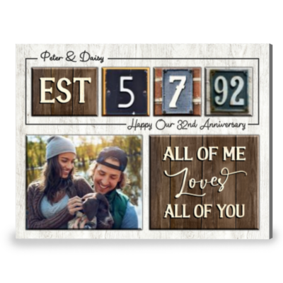 Happy 32nd Anniversary Gift Custom Date For Couple Canvas Wall Art