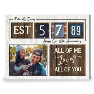 Happy 35th Anniversary Gift Custom Date For Couple Canvas Wall Art