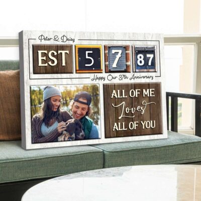 Happy 37th Anniversary Gift Custom Date For Couple Canvas Wall Art