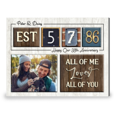 Happy 38th Anniversary Gift Custom Date For Couple Canvas Wall Art