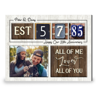 Happy 39th Anniversary Gift Custom Date For Couple Canvas Wall Art