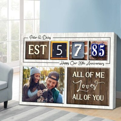 Happy 39th Anniversary Gift Custom Date For Couple Canvas Wall Art