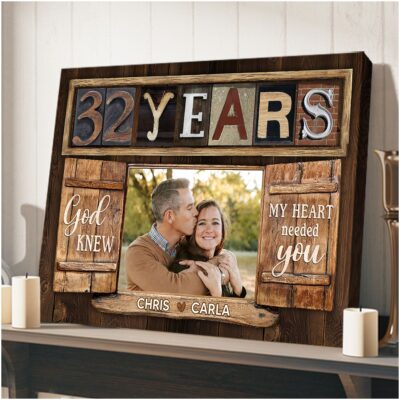 Loving 32 Years Anniversary Gift Window Frame Personalized Canvas Photo Print For Couple