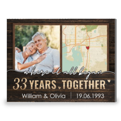 Where It All Began 33 Years Anniversary And City Map Canvas Print