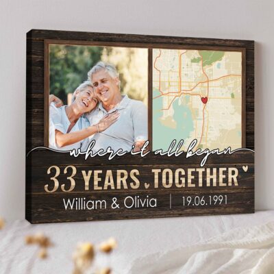 Where It All Began 33 Years Anniversary And City Map Canvas Print