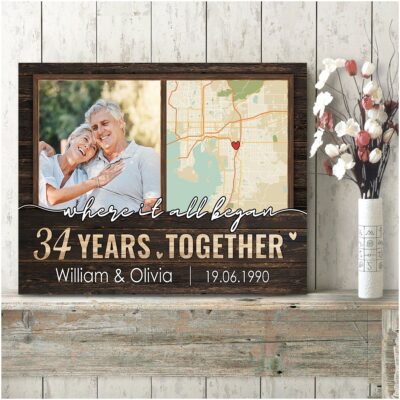 Where It All Began 34 Years Anniversary And City Map Canvas Print