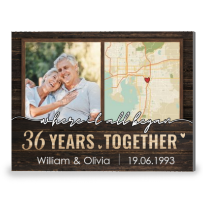 Where It All Began 36 Years Anniversary And City Map Canvas Print