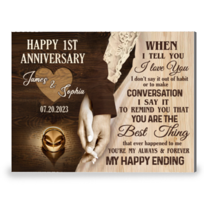Happy 1st Wedding Anniversary Canvas Print For Couple