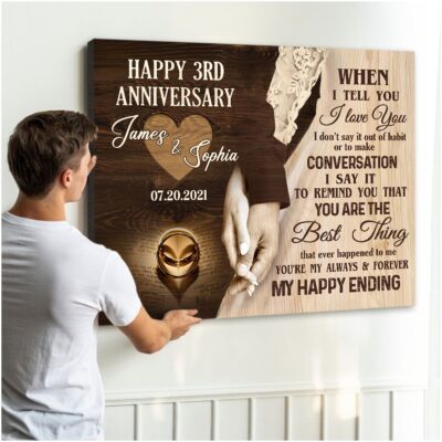 Happy 3rd Wedding Anniversary Canvas Print Meaningful Gift For Couple