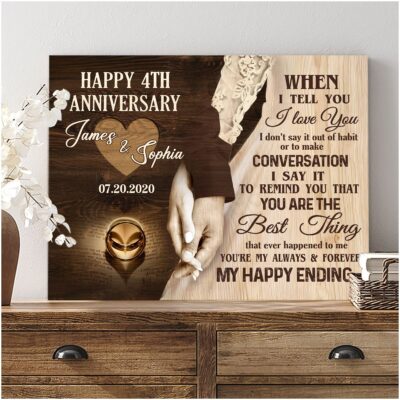 Happy 4th Wedding Anniversary Canvas Print Meaningful Gift For Couple
