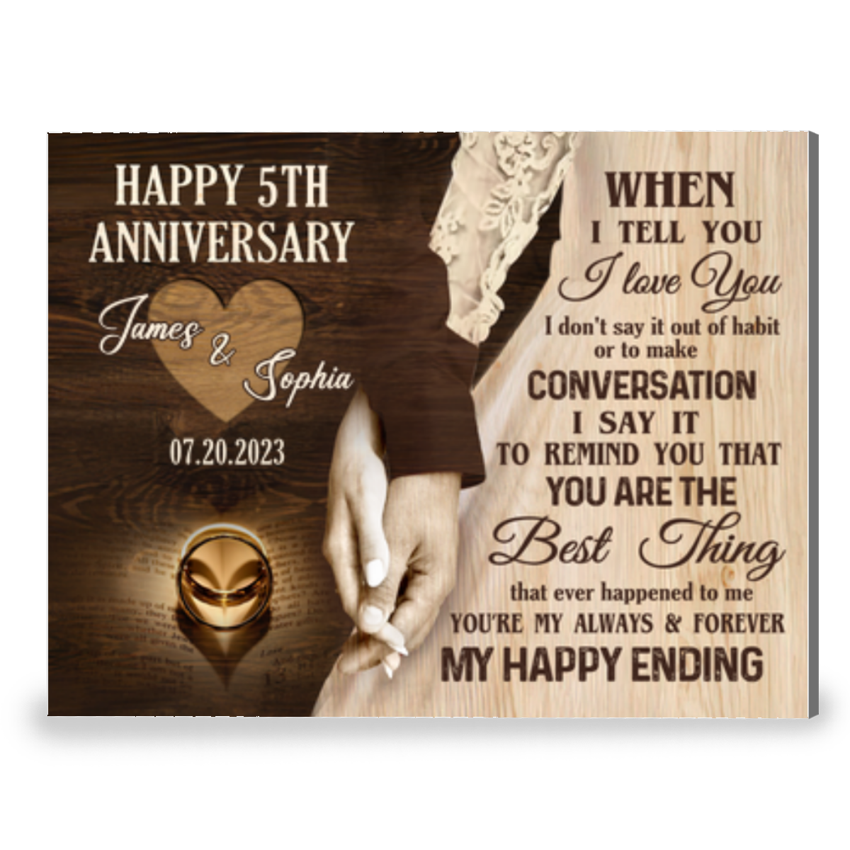 Romantic 5th anniversary gift for wife, Sentimental 5 years deals marriage gift for him, her. Eco friendly, Personalized letter & wooden heart