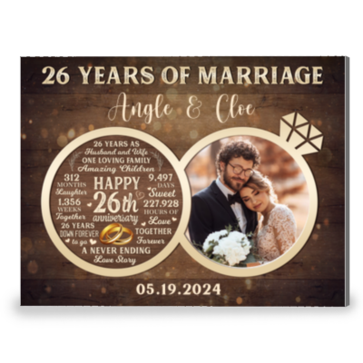 26th Wedding Gift For Couple Time Counting Canvas Photo Prints