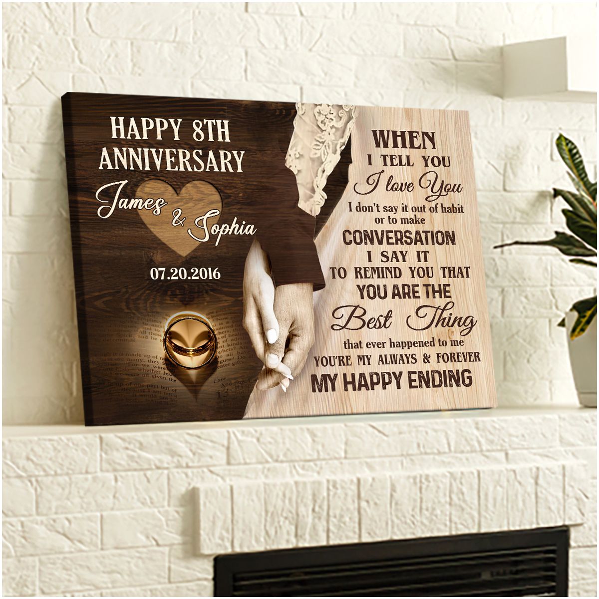 Happy 8th Wedding Anniversary Canvas Print Meaningful Gift For