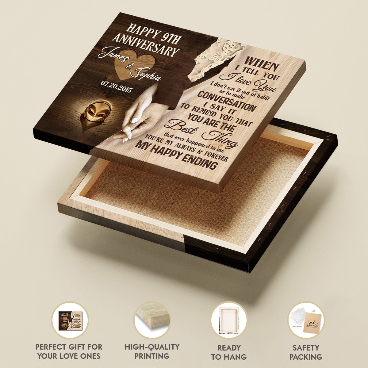 9 Year Anniversary Engraved Wallet Card – Stainless Steel Gift For Husband Or Wife - View #5