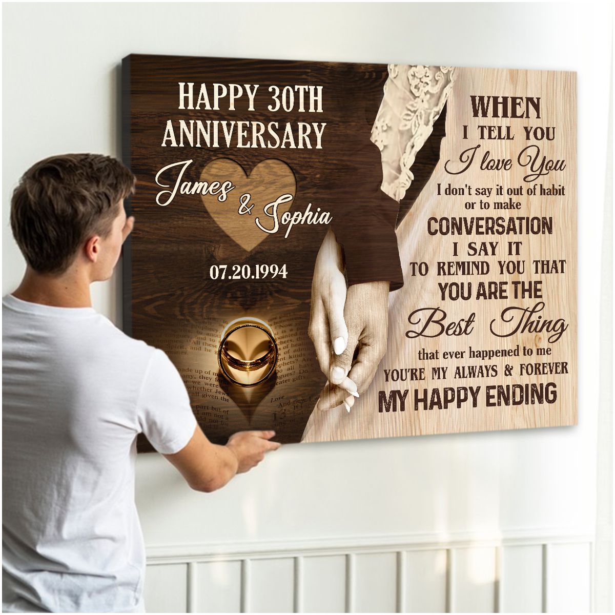 Happy 30th Wedding Anniversary Canvas Print Meaningful Gift For Couple Wrapped Canvas 14x11 inches